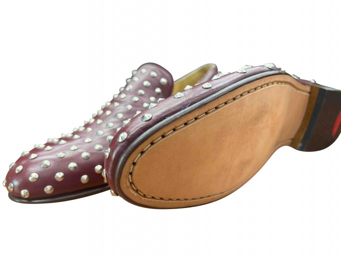 Burgundy Loafers with Metal Studs